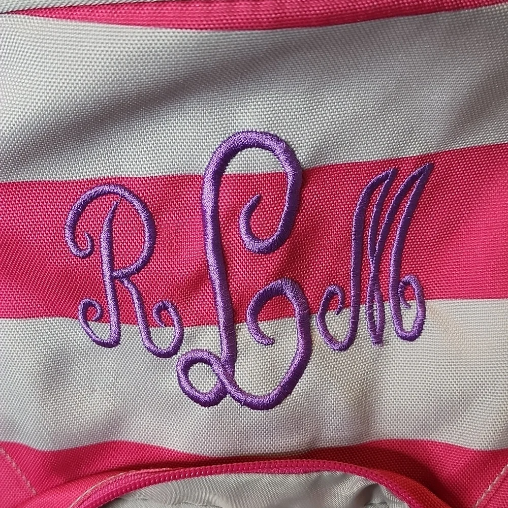Pottery Barn Kids Fairfax Pink/Gray Stripe Gray Trim Large Backpack rLm